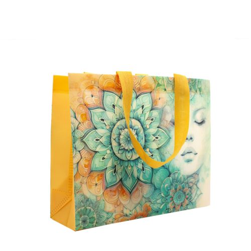 46*35cm zöld mandala cipzáras- bevásárlótáska